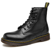 8-eye cowhide leather lace-up boots in black