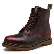 8-eye cowhide leather lace-up boots in burgundy