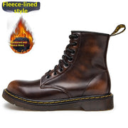 8-eye cowhide leather lace-up boots in yellow brown, fleece-lined version