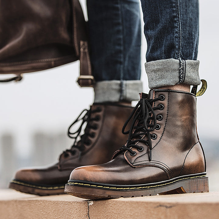 8-eye cowhide leather lace-up boots, main product image