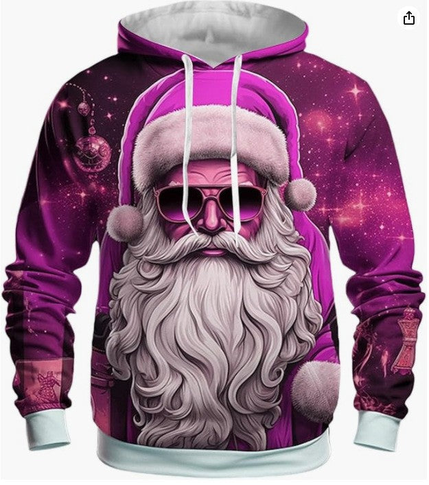 Men's 3D Santa Claus Christmas print hoodie, design 3