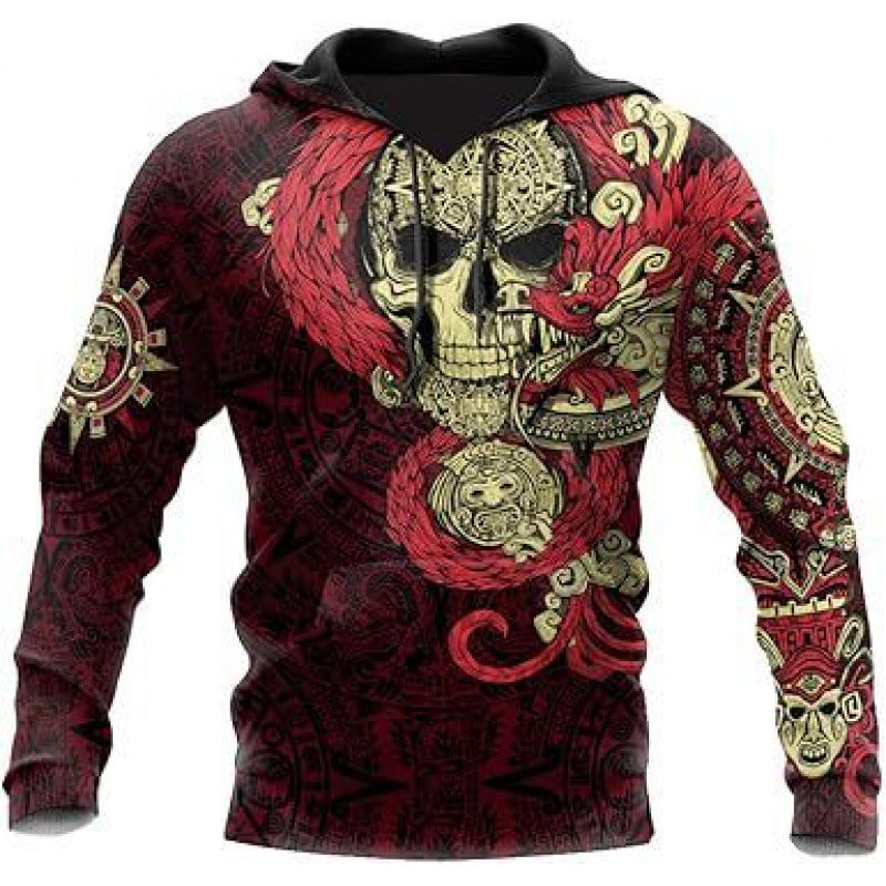 Men's 3D skull print pullover hoodie, design 1
