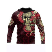 Men's 3D skull print pullover hoodie, view 2