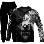Men's 3D wolf print hooded tracksuit, Set eight design