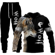 Men's 3D wolf print hooded tracksuit, Set eleven design