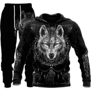 Men's 3D wolf print hooded tracksuit, Set five design