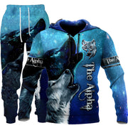 Men's 3D wolf print hooded tracksuit, Set four design