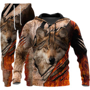 Men's 3D wolf print hooded tracksuit, Set seven design