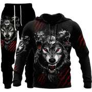 Men's 3D wolf print hooded tracksuit, Set six design