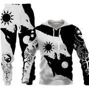 Men's 3D wolf print hooded tracksuit, Set three design