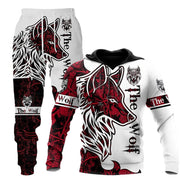 Men's 3D wolf print hooded tracksuit, Set twelve design