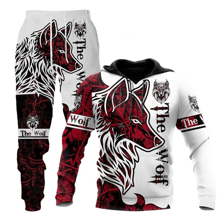 Men's 3D wolf print hooded tracksuit, Set twelve design