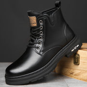 Men's British-style lace-up boots with thick rubber sole in black