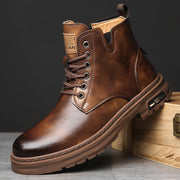Men's British-style lace-up boots with thick rubber sole in brown