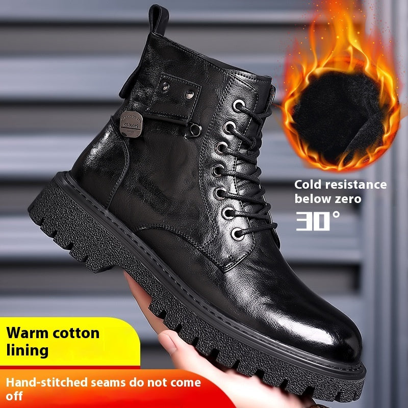 Men's British-style patent-finish boots in black, Cotton Shoes 2 padded version