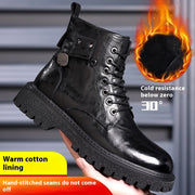 Men's British-style patent-finish boots in black, Cotton Shoes 2 padded version