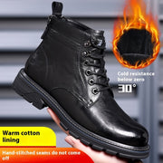 Men's British-style patent-finish boots in black, padded version