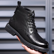 Men's British-style patent-finish boots in black, thin version