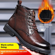 Men's British-style patent-finish boots in brown, Cotton Shoes 2 padded version