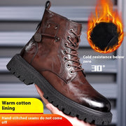 Men's British-style patent-finish boots in brown, padded version