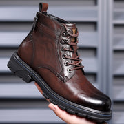 Men's British-style patent-finish boots in brown, thin version