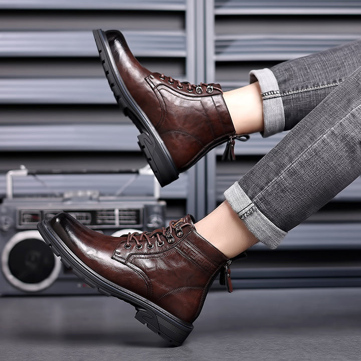 Men's British-style patent-finish boots, main product image