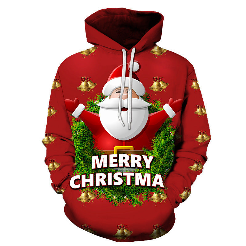 Men's casual 3D printed Santa Claus pattern hoodie, design 1