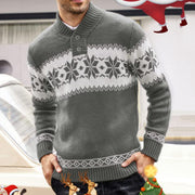 Men's Christmas jacquard knit V-neck sweater in grey