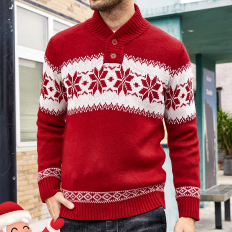 Men's Christmas jacquard knit V-neck sweater, main product image
