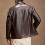 Men's faux leather jacket with turn-down collar, additional view