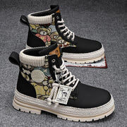 Men's fleece-lined high-top lace-up boots in black