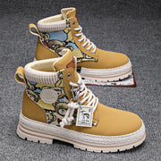 Men's fleece-lined high-top lace-up boots in khaki