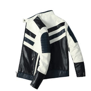 Men's fleece-lined PU motorcycle jacket in blue