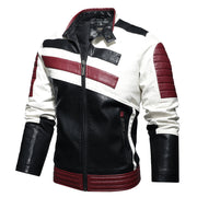 Men's fleece-lined PU motorcycle jacket in red