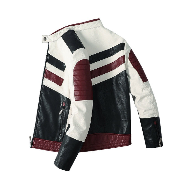 Men's fleece-lined PU motorcycle jacket, view 2