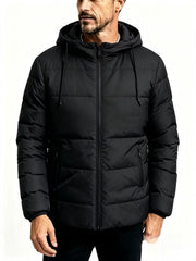 Men's hooded cotton-padded winter coat in black