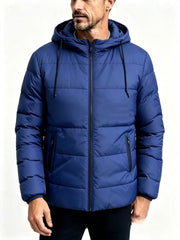 Men's hooded cotton-padded winter coat in dark blue