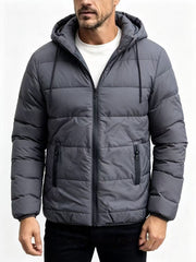 Men's hooded cotton-padded winter coat in gray