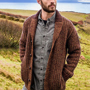 Men's lapel collar knit cardigan in brown