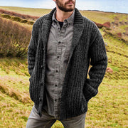 Men's lapel collar knit cardigan in dark gray, alternate image