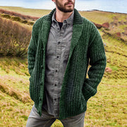 Men's lapel collar knit cardigan in green