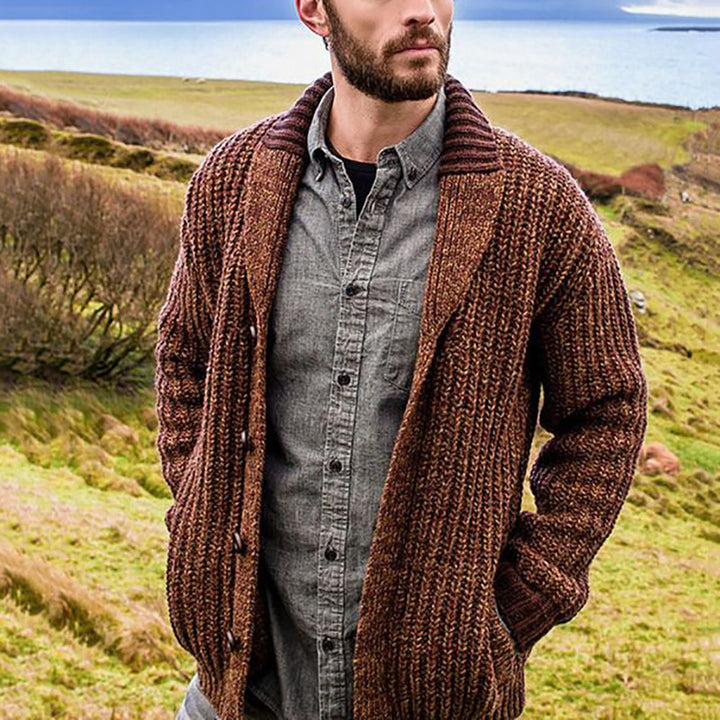 Men's lapel collar knit cardigan, view 2