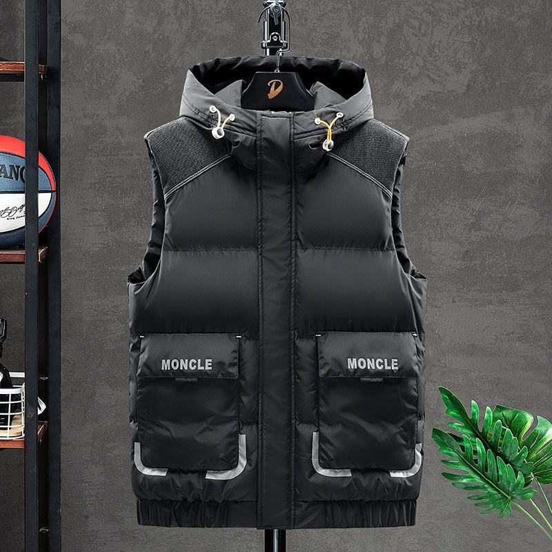 Men's padded vest with detachable collar in black