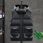 Men's padded vest with detachable collar in black