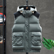 Men's padded vest with detachable collar in green