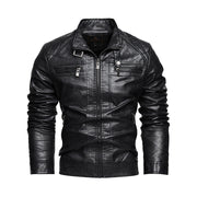 Men's PU leather jacket with pockets in black