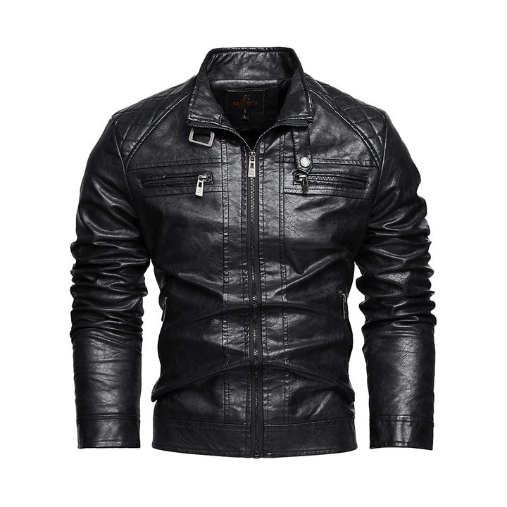 Men's PU leather jacket with pockets in black