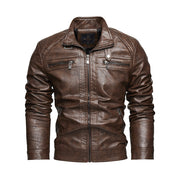 Men's PU leather jacket with pockets in brown