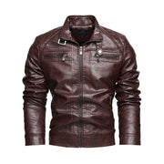 Men's PU leather jacket with pockets in wine red