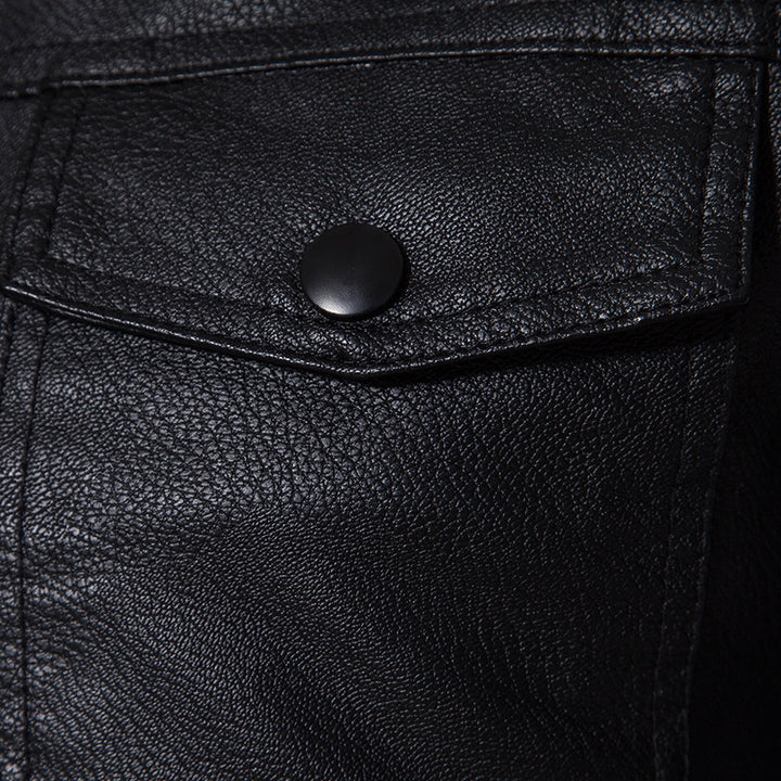 Men's slim-fit PU leather motorcycle jacket, additional view
